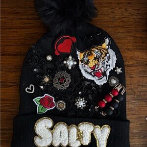 Black “Salty” Embellished Beanie